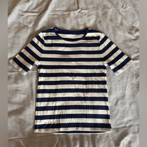 J. Crew Navy and White Striped Short Sleeve Perfect Fit Size M